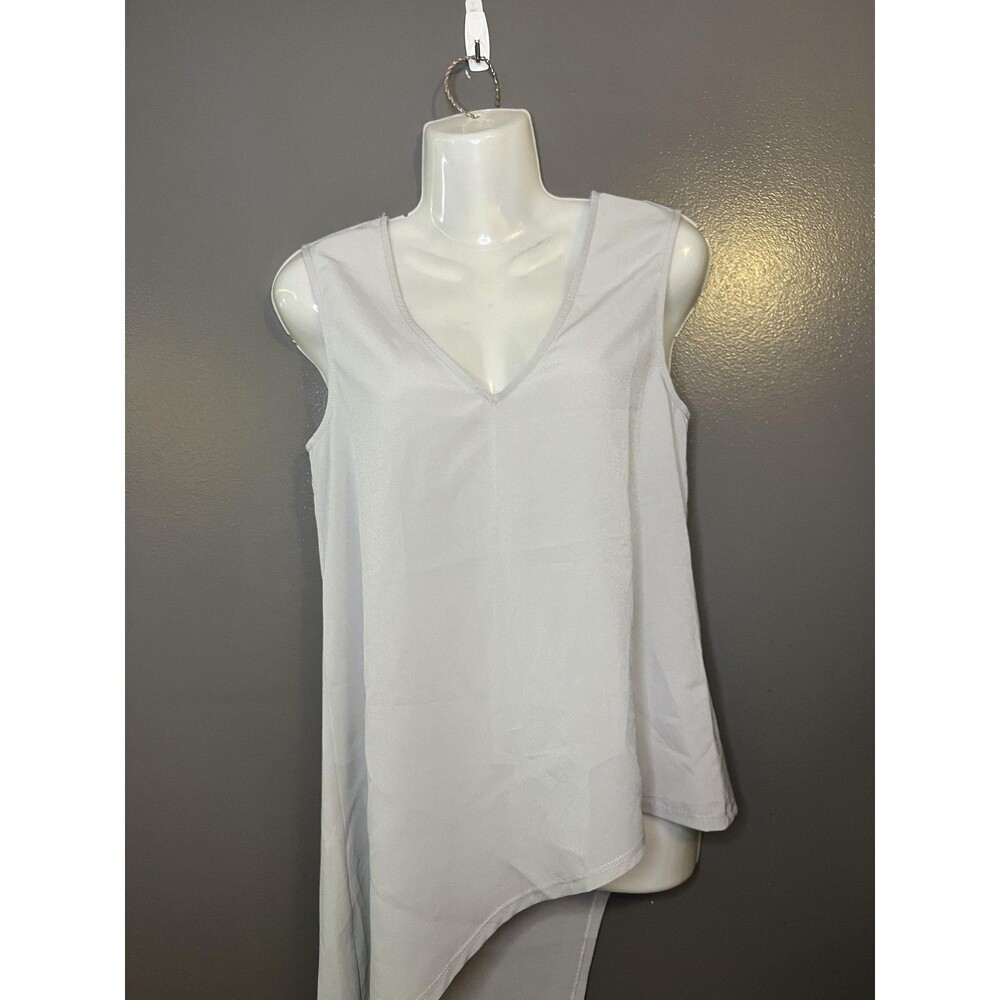 Haute Hippie Tank Top Womens Small Gray Asymmetrical High Low Tunic Satin
